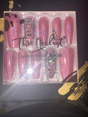 The Nailest Pink Holographic Crystal Accent Press-On Nails